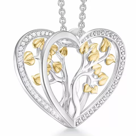 Støvring Design livets træ zirkon vedhæng med halskæde i rhodineret sølv med forgyldt sølv hvid zirkon