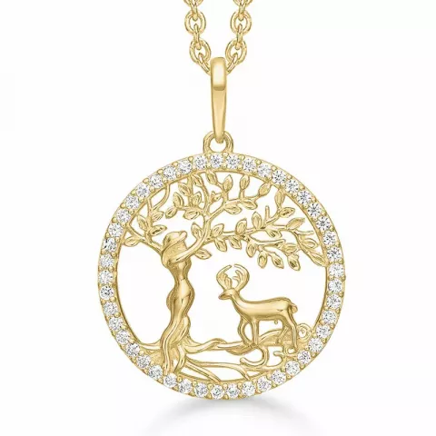 Støvring Design livets træ zirkon vedhæng med halskæde i 8 karat guld hvid zirkon