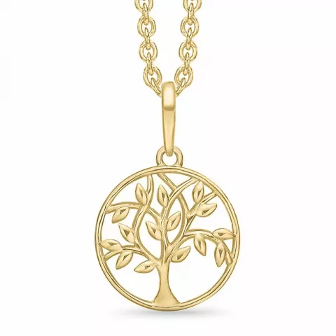11,5 mm Støvring Design livets træ vedhæng med halskæde i 14 karat guld med forgyldt sølvhalskæde