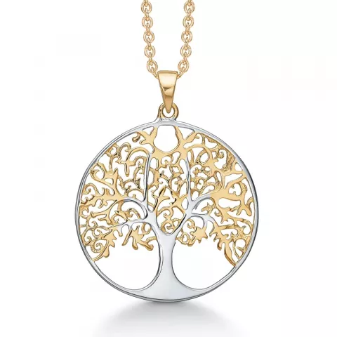 Støvring Design livets træ Halskæde med vedhæng i forgyldt sølv med rhodineret sølv