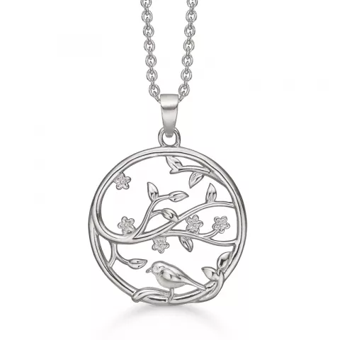 Støvring Design livets træ Halskæde med vedhæng i rhodineret sølv hvid zirkon