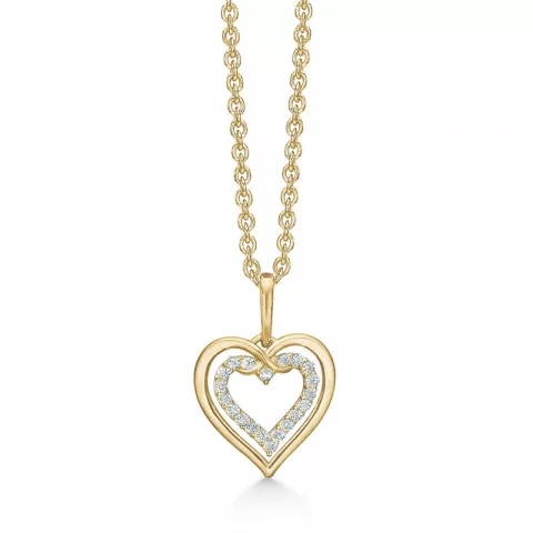 Støvring Design hjerte Halskæde med vedhæng i 14 karat guld med forgyldt sølvhalskæde hvid zirkon