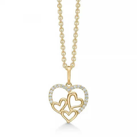 Støvring Design hjerte Halskæde med vedhæng i 14 karat guld med forgyldt sølvhalskæde hvid zirkon