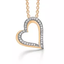Støvring Design hjerte vedhæng i 8 karat guld med forgyldt sølvhalskæde hvid zirkon