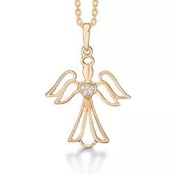 Støvring Design engel vedhæng i 8 karat guld med forgyldt sølvhalskæde hvid zirkon