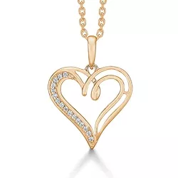 Støvring Design hjerte vedhæng i 8 karat guld med forgyldt sølvhalskæde hvide zirkoner