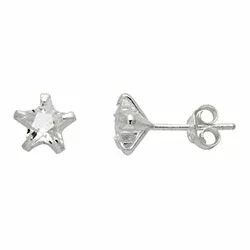 7 mm Støvring Design stjerne øreringe i sølv hvide zirkoner