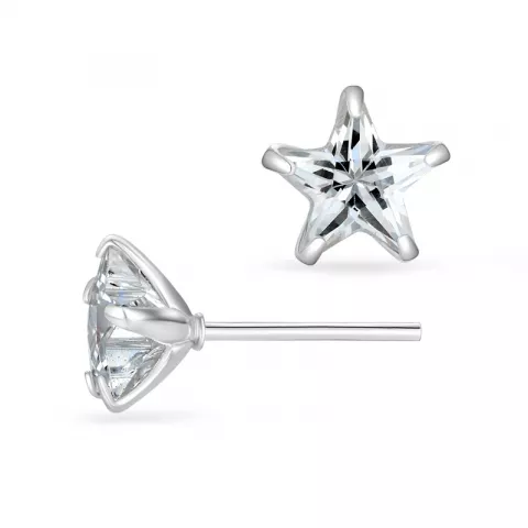 8 mm Støvring Design stjerne øreringe i sølv hvide zirkoner