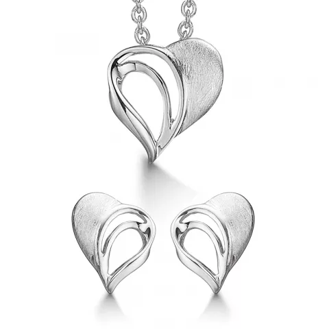 Støvring Design hjerte smykkesæt i rhodineret sølv