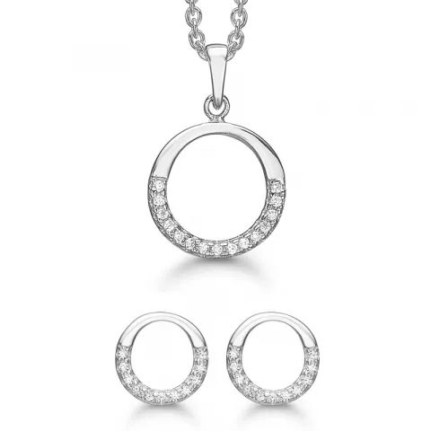 Støvring Design rundt smykkesæt i rhodineret sølv hvid zirkon