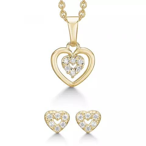 Støvring Design hjerte smykkesæt i forgyldt sølv hvid zirkon