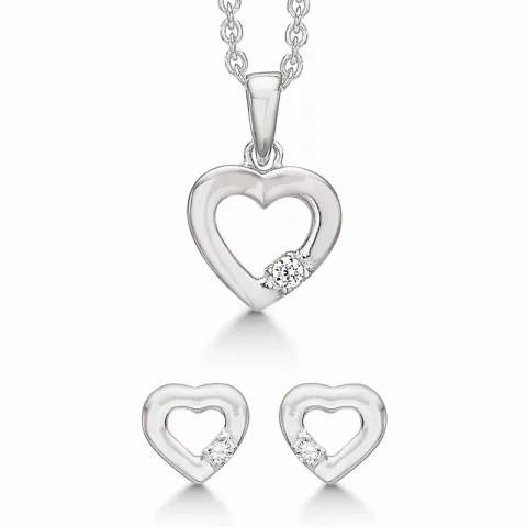 Støvring Design hjerte smykkesæt i rhodineret sølv hvide zirkoner