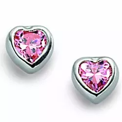Støvring Design hjerte øreringe i sølv pink zirkon