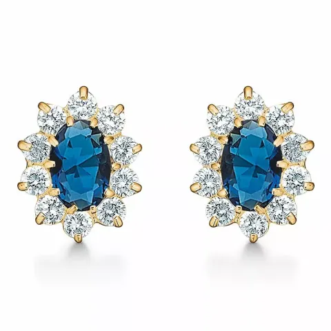 Støvring Design øreringe i 8 karat guld blå syntetisk safir hvid zirkon