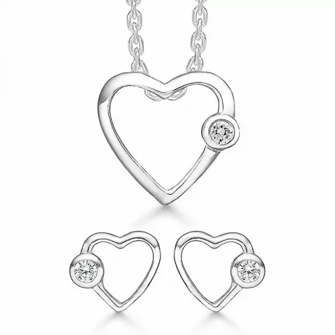 Støvring Design hjerte smykkesæt i sølv hvide zirkoner