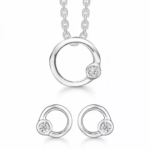 Støvring Design rund smykkesæt i sølv hvide zirkoner