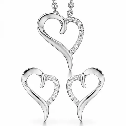Støvring Design hjerte smykkesæt i sølv hvid zirkon