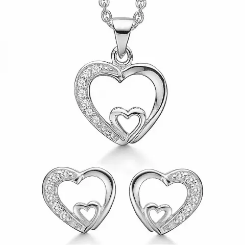 Støvring Design hjerte smykkesæt i sølv hvid zirkon