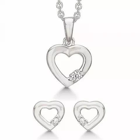 Støvring Design hjerte smykkesæt i sølv hvide zirkoner
