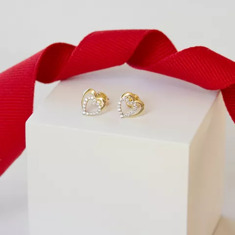 Støvring Design hjerte øreringe i 14 karat guld hvid zirkon