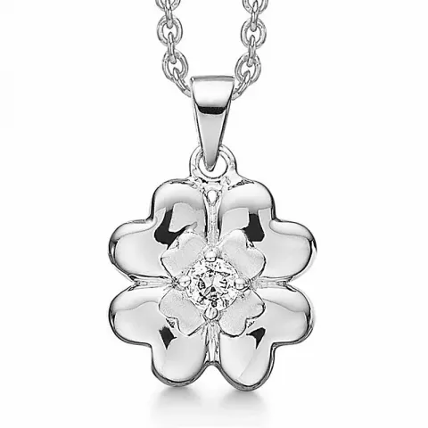 Støvring Design blomst vedhæng med kæde i sølv hvid zirkon