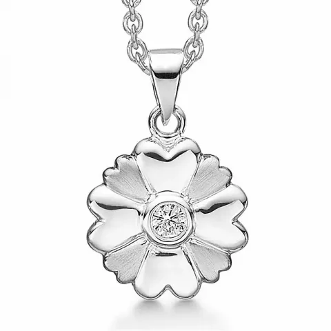 Støvring Design blomst vedhæng med kæde i sølv hvid zirkon
