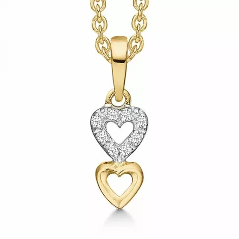 Støvring Design hjerte Halskæde med vedhæng i 8 karat guld med forgyldt sølvhalskæde hvid zirkon