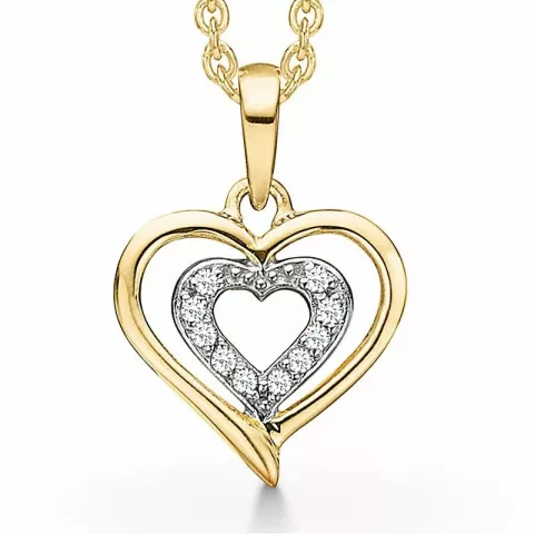 elegant Støvring Design hjerte Halskæde med vedhæng i 14 karat guld med forgyldt sølvhalskæde hvid zirkon