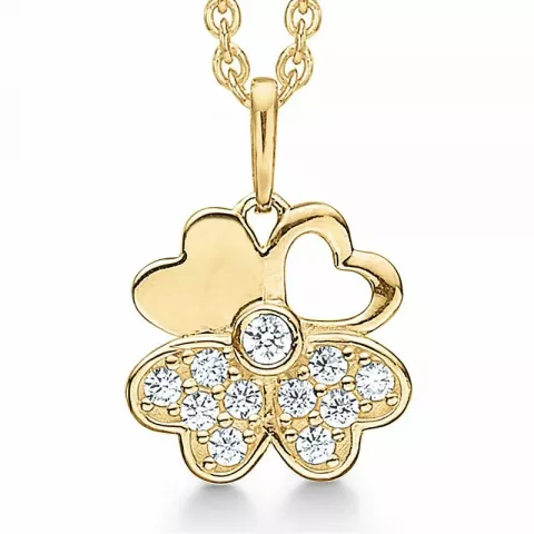 Støvring design blomst halskæde med vedhæng i 8 karat guld med forgyldt sølvhalskæde hvid zirkon