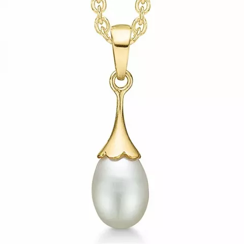 Støvring Design perle Halskæde med vedhæng i 14 karat guld med forgyldt sølvhalskæde