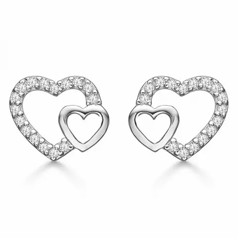 dobbelt Støvring Design hjerte øreringe i sølv hvid zirkon