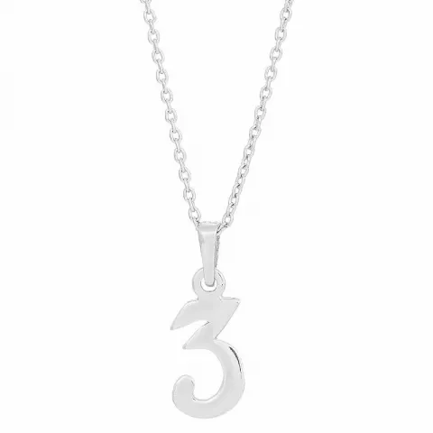 Blank Siersbøl tallet 3 vedhæng med halskæde i sølv