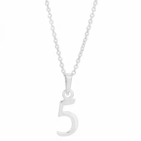 Siersbøl tallet 5 vedhæng med halskæde i sølv