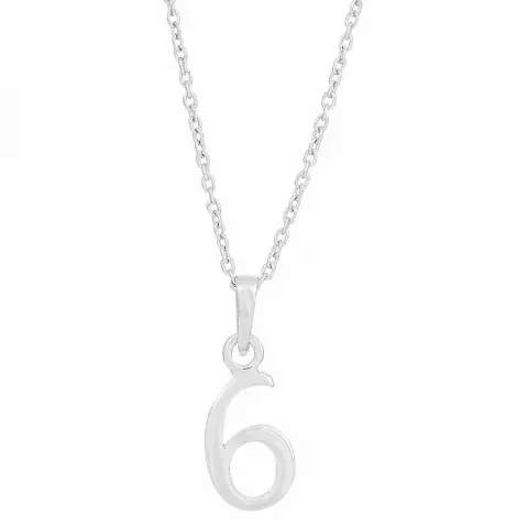 Siersbøl tallet 6 vedhæng med halskæde i sølv
