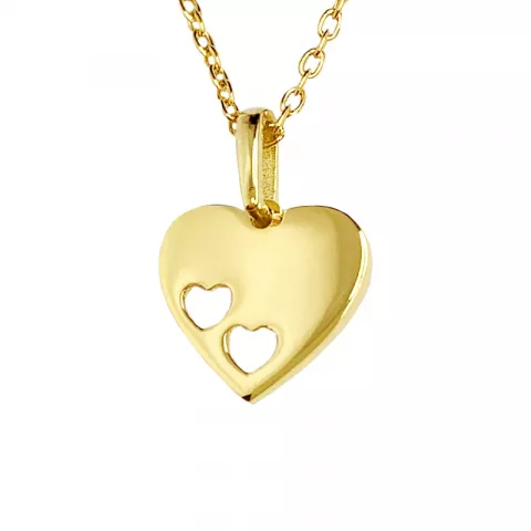 Siersbøl hjerte vedhæng med halskæde i 8 karat guld med forgyldt sølvhalskæde