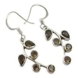 Hænge blad brune kvarts øreringe i oxideret sterlingsølv