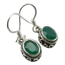 Ovale grønne onyks øreringe i oxideret sterlingsølv