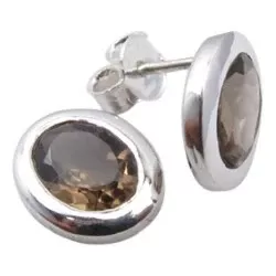 Ovale brune øreringe i sølv