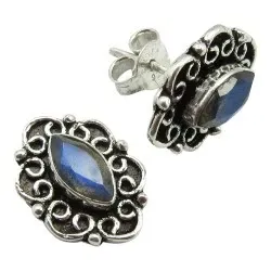 blå øreringe i oxideret sterlingsølv