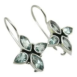 Blå topas øreringe i oxideret sterlingsølv