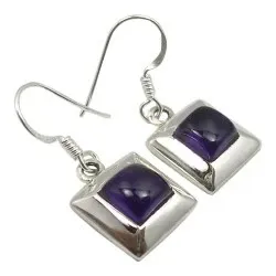 Firkantet ametyst øreringe i sølv