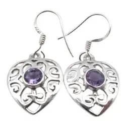 Hjerte ametyst øreringe i sølv