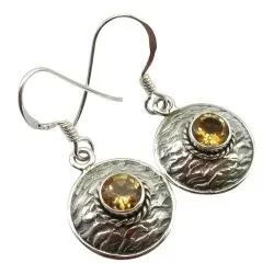 Runde citrin øreringe i oxideret sterlingsølv
