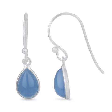 dråbeformet blå calcedon øreringe i sølv - Loom Stones