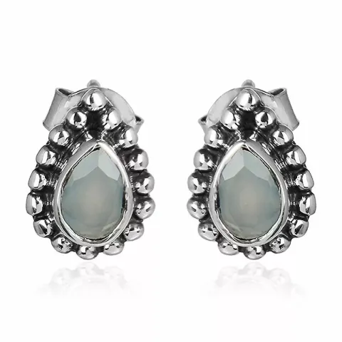 Dråbe calcedon ørestikker i sølv