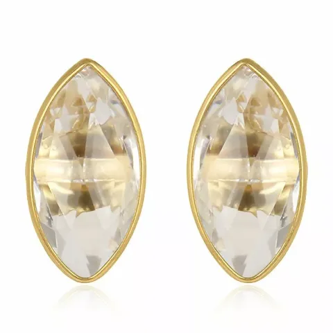 Ovale kvarts ørestikker i forgyldt sølv
