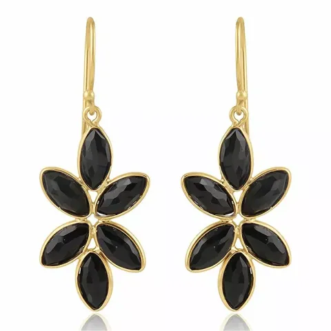 Lange onyks øreringe i forgyldt sølv