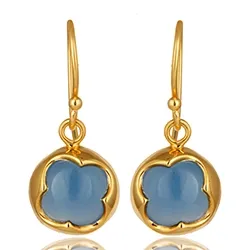 Runde calcedon øreringe i forgyldt sølv