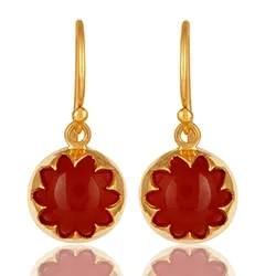 Runde røde onyks øreringe i forgyldt sølv