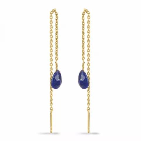 Lange lapis lazuli ørehænger i forgyldt sølv